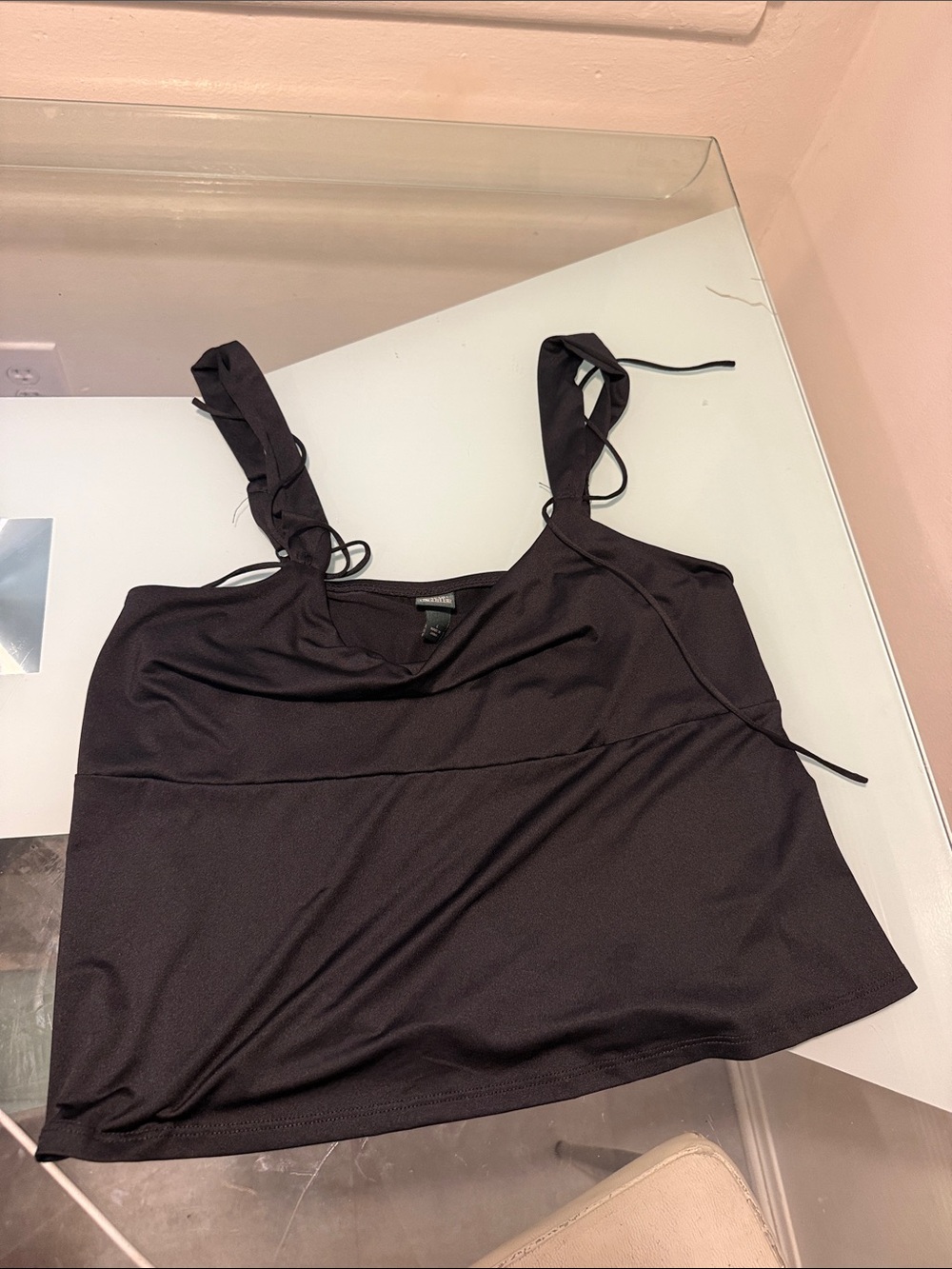 wild fable Black Cropped Tank with Tie Shoulder Straps